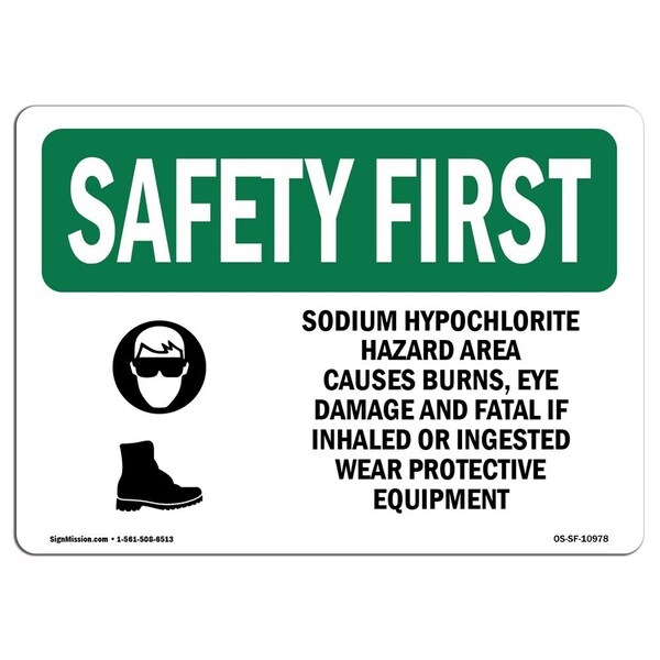 OSHA, 3.5" Height, 5" Width, Decal, 5" W, 3.5" H, Landscape, PK10, Sodium Hypochlorite Hazard Area